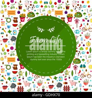 Bauernhof flache Banner Darstellung Leben im Lande Tiere isoliert Vektor Hintergrund Stock Vektor