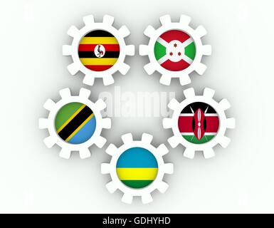 East African Community Mitglieder Nationalflaggen Stockfoto