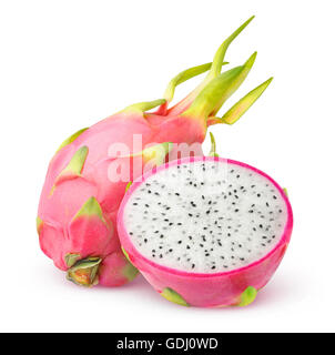 Isolierte Pitahaya Früchte. Geschnitten Sie Pitahaya (Drachenfrucht) isoliert auf weißem Hintergrund mit Beschneidungspfad Stockfoto