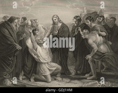 Jesus heilt einen blinden Mann. Illustration von Arthur A. Dixon 1872