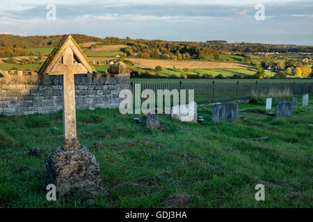 Blick vom Friedhof von St. Pauls Church, Whiteshill, Stroud, Gloucestershire, Großbritannien Stockfoto