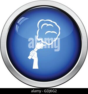 Fußball Fans Hand Betrieb verbrannt Fackel mit Rauch-Symbol. Glänzende Knopf-Design. Vektor-Illustration. Stock Vektor