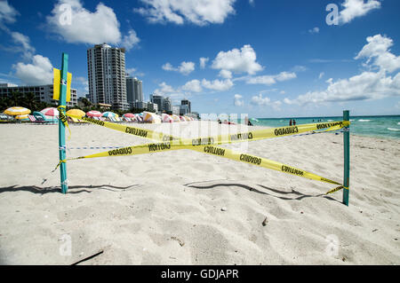 Teil von South Beach, abgesperrt durch Turtle Nesting - Miami, Florida Stockfoto