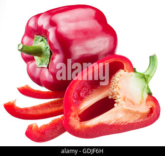 Rote Paprika isoliert auf weißem Hintergrund. Stockfoto