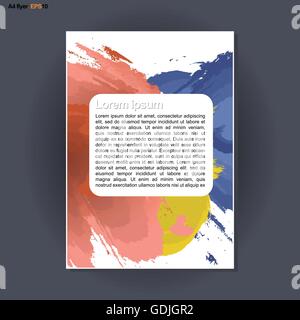 Abstrakten Sie print A4-Design mit blauen, roten und gelben Pinselstriche, für Flyer, Banner oder Poster auf silbernem Hintergrund. Digital Stock Vektor