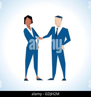 Illustration der Geschäftsmann und Geschäftsfrau, die Hände schütteln Stock Vektor