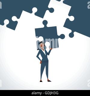 Außenillustration Businesswoman Holding Stück Puzzles Stock Vektor