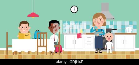 Abbildung der Kinder Hausaufgaben In Küche Stock Vektor