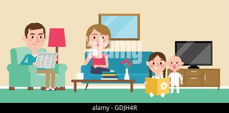Illustration der Familie entspannen zu Hause zusammen Stock Vektor