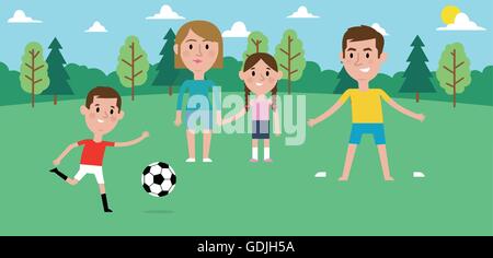Illustration der Familie zusammen spielen Fußball im Park Stock Vektor