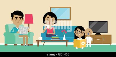Illustration der Familie entspannen zu Hause zusammen Stock Vektor