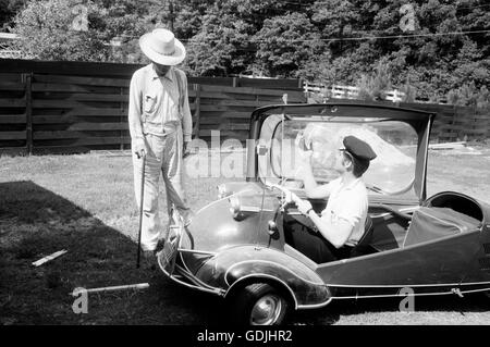 Elvis mit seiner Messerschmitt Microcar, 1956 Stockfoto