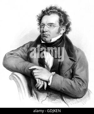 Franz Schubert. Porträt des österreichischen Komponisten, Franz Peter Schubert (1797-1828). Lithographie von Josef Kriehuber, 1846 Stockfoto