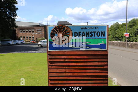 Willkommen bei deanston Zeichen Schottland Juli 2016 Stockfoto