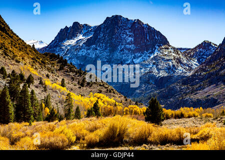 Rush Creek und Carson Peak entlang California Highway 158 Juni See Schleife in der östlichen Sierra Nevada Stockfoto