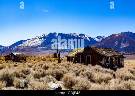 Verfallenen Häusern entlang der California Highways 395 und 158 June Lake loop in der östlichen Sierra Nevada Stockfoto