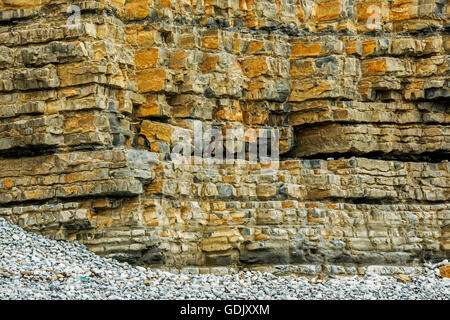 Lias Kalksteinklippen und Steinschlag Beweise am Colhugh Strand, Llantwit Major, auf Glamorgan Heritage Coast, South Wales, Australia Stockfoto