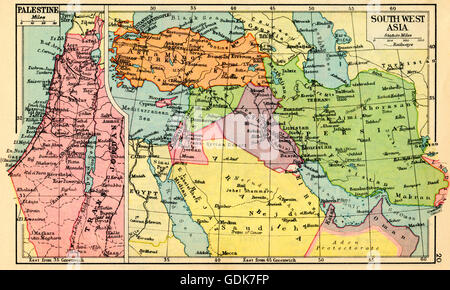Eine 30er Karte Palästinas, links und Südwesten Asien. Stockfoto
