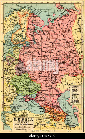 Eine 30er Karte Russlands in Europa und der neuen baltischen Staaten. Stockfoto