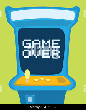 Cartoon Illustration ein Arcade-Maschine zeigt Spiel über Nachricht Stockfoto