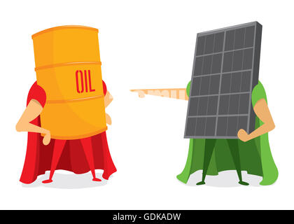 Cartoon-Illustration der Energie Kampf zwischen Öl und Solar-panel Stockfoto