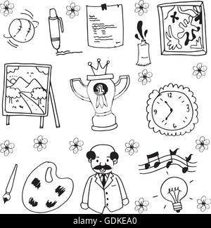 Objekt Schule Kritzeleien mit Hand zeichnen Stock Vektor