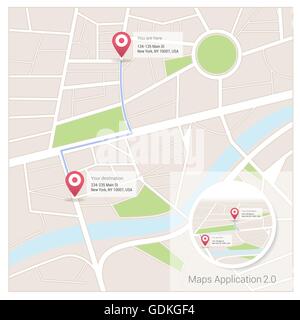 Stadtplan mit Pins, Ziel und GPS-Informationen Stock Vektor