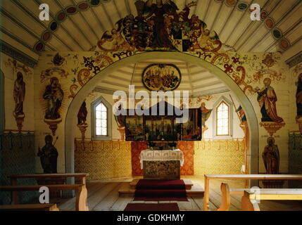 Geographie / Reisen, Deutschland, Bayern, Rohrmoos, Kirchen, Kapelle, Burgberg Alpe Rohrmoos, Innenansicht mit Flügelaltar von 1568, Stockfoto