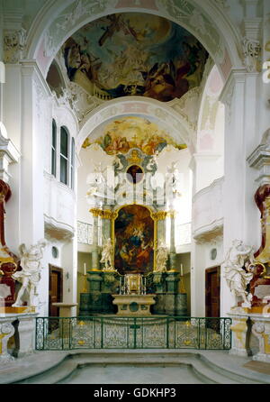 Geographie / Reisen, Deutschland, Baden-Württemberg, Insel Mainau, Schlösser, Schloss, Burg, Kirche, St. Maria, Innenansicht, gebaut von Johann Caspar Bagnato, (1696-1757), geheiligt: 1739, Kanzel und Skulpturen von Joseph Anton Feuchtmayer, (1696-1770), Hig Stockfoto