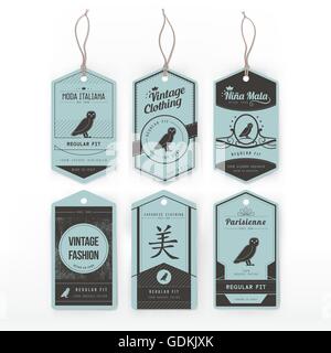 Karton Vintagekleidung Tags eingestellt Wuth, ein Tier und text Stock Vektor