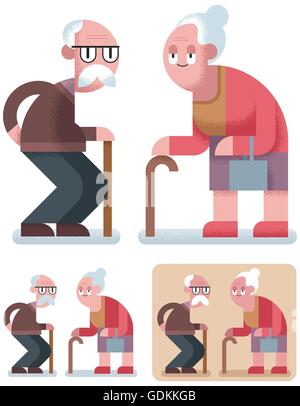 Flaches Design Illustration älteres Ehepaar in 3 Farbvarianten. Stock Vektor