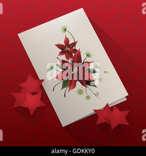 Vektor-Weihnachtskarte auf rot Schneeflocken Textur Hintergrund mit Papiersterne Stock Vektor