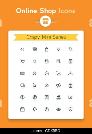 Vektor-Linie online-Web-Shop und Einzelhandel kleine Icon-Set. Minimalistische klare Kontur Symbole für die beste Anerkennung in der kleinen Größe verwenden Stock Vektor