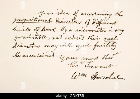 Sir Frederick William Herschel, 1738-1822.  Deutschstämmiger britischer Astronom.    Hand-Arbeitsprobe. Stockfoto