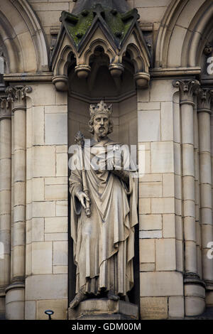 Manchester-Sandstein carving Steinmetz arbeiten am Rathaus von Manchester äußere detail Stockfoto