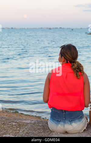 Poole, Dorset, UK. 19. Juli 2016 UK Wetter: Vollmond über Poole Bay am heißesten Tag des Jahres Blick auf Sandbänken Credit: Carolyn Jenkins/Alamy Live News Stockfoto