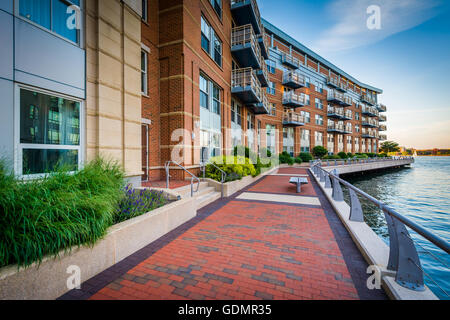 Die Boston Harborwalk am Battery Wharf in der North End, Boston, Massachusetts. Stockfoto