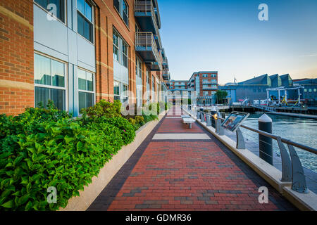 Die Boston Harborwalk am Battery Wharf in der North End, Boston, Massachusetts. Stockfoto