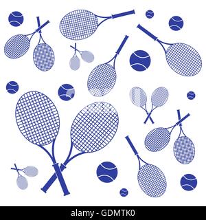 Schönes Bild bunte Schläger und Bälle für Tennis-Unterricht auf weißem Hintergrund Stock Vektor