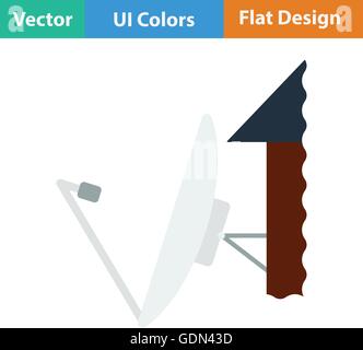 Satelliten-Antenne-Symbol. Flache Farbgestaltung. Vektor-Illustration. Stock Vektor