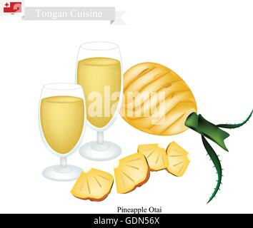 Tongan Küche, Ananas Otai oder traditionelle Getränk, das aus reife Ananas und Kokosmilch. Eines der berühmtesten Getränk in T Stock Vektor