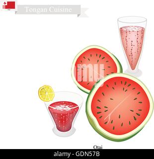 Tongan Küche, Wassermelone Otai oder traditionelle Getränk, das aus Wassermelone und Kokosmilch. Eines der berühmtesten Getränk in Tong Stock Vektor