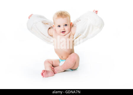 Baby Windel Mädchen isoliert auf weißem Hintergrund Stockfoto