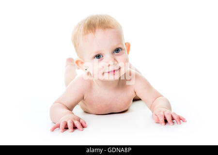 Baby Windel Mädchen isoliert auf weißem Hintergrund Stockfoto