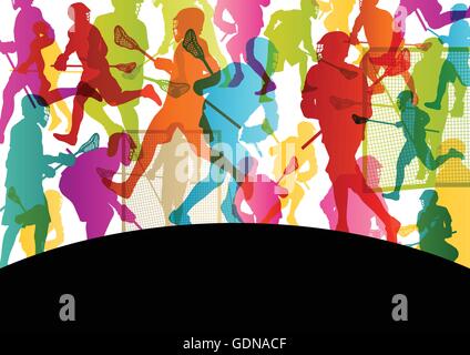 Lacrosse Spieler aktive Männer Sport Silhouetten abstrakten Hintergrund Illustration Vektor Stock Vektor