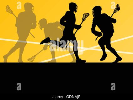 Lacrosse Spieler Aktivsport Silhouetten Hintergrund illustration Stock Vektor