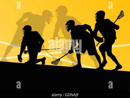 Lacrosse Spieler Aktivsport Silhouetten Hintergrund illustration Stock Vektor