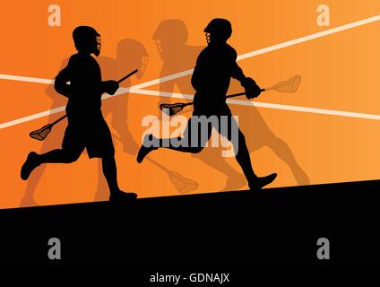 Lacrosse Spieler Aktivsport Silhouetten Hintergrund illustration Stock Vektor