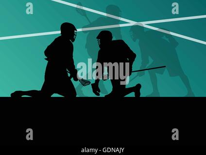 Lacrosse Spieler Aktivsport Silhouetten Hintergrund illustration Stock Vektor