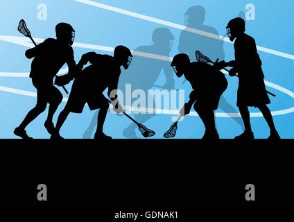 Lacrosse Spieler Aktivsport Silhouetten Hintergrund illustration Stock Vektor